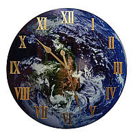 Часы светящиеся в темноте Голубая Планета Земля диаметр 40см цифры и стрелки цвет золото ( 5899 )