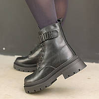 Ботинки кожаные с меховыми ботинками Черные Shoper Черевики шкіряні з хутряні черевики Чорні