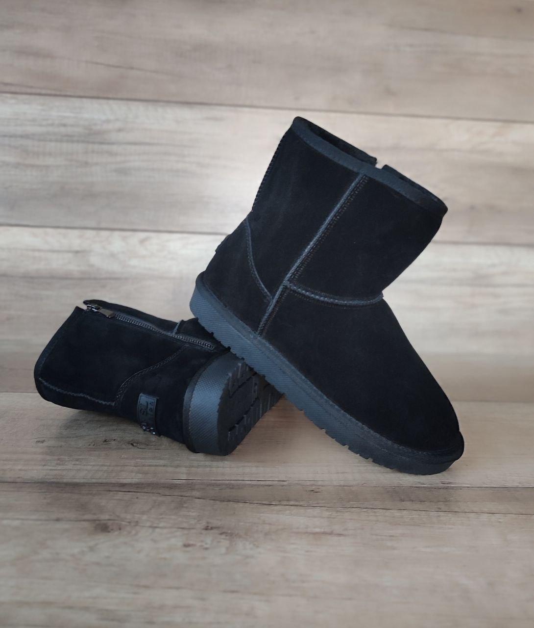Угги мужские черные со змейкой (на молнии) ЗАМША (h-20 см)натуральная полусапожки теплые зимние