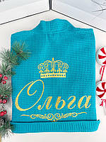 Женский вафельный халат с именной вышивкой "Княгиня Ольга"