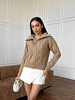 Женский теплый вязаный свитер Delft с V-образным воротником и молнией
