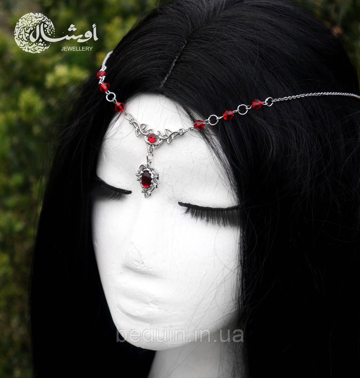 Ельфійська прикраса Тіара на голову "Алестра" з червоним каменем — Aushal Jewellery