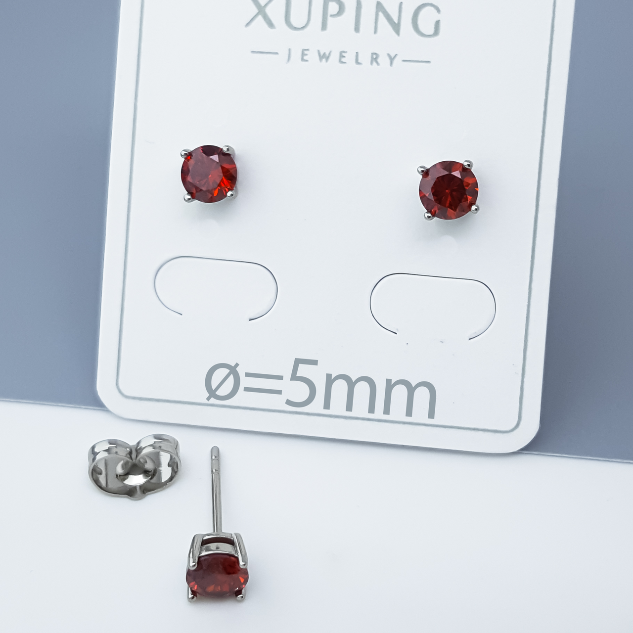 Сережки цвяшки, "Червоний Циркон", медсталь Xuping, родій, фото 1