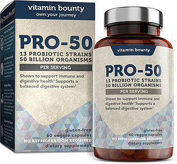 Найефективніші пробіотики з пребіотиками Vitamin Bounty Pro-50 60 капсул