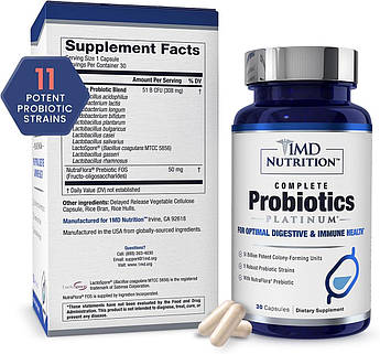 Здоров'я травлення широкого спектра 1MD Nutrition Complete Probiotics Platinum 30 капсул