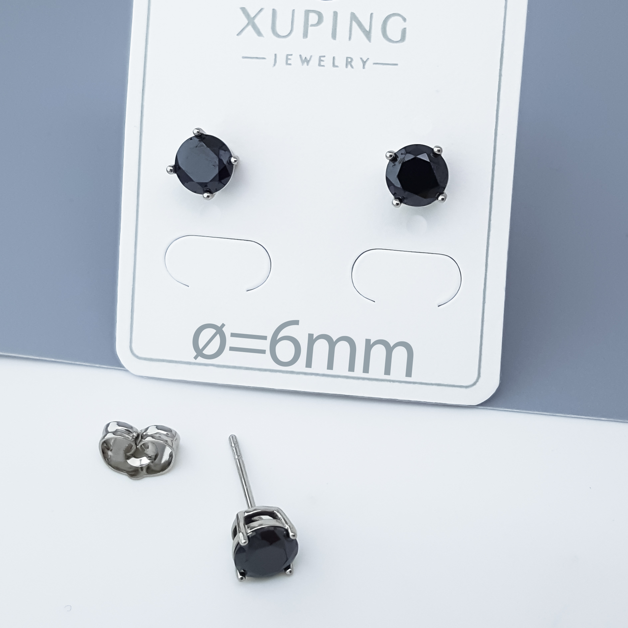 Сережки цвяшки, "Чорний Циркон", медсталь Xuping, родій, фото 1