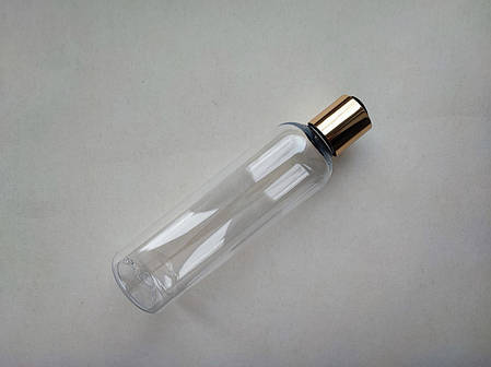 250 мл ПЕТ флакон Круглий прозорий з кришкою золотою диск-топ 24/410, закруткою пластиковою, пластмасовий, фото 1