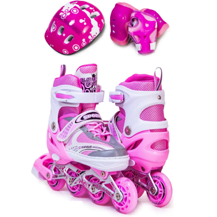 Дитячі Ролики в комплекті із захистом і шоломом "Happy Monday Pink 1396442256-S" р30-33 з колесами що світяться., фото 1