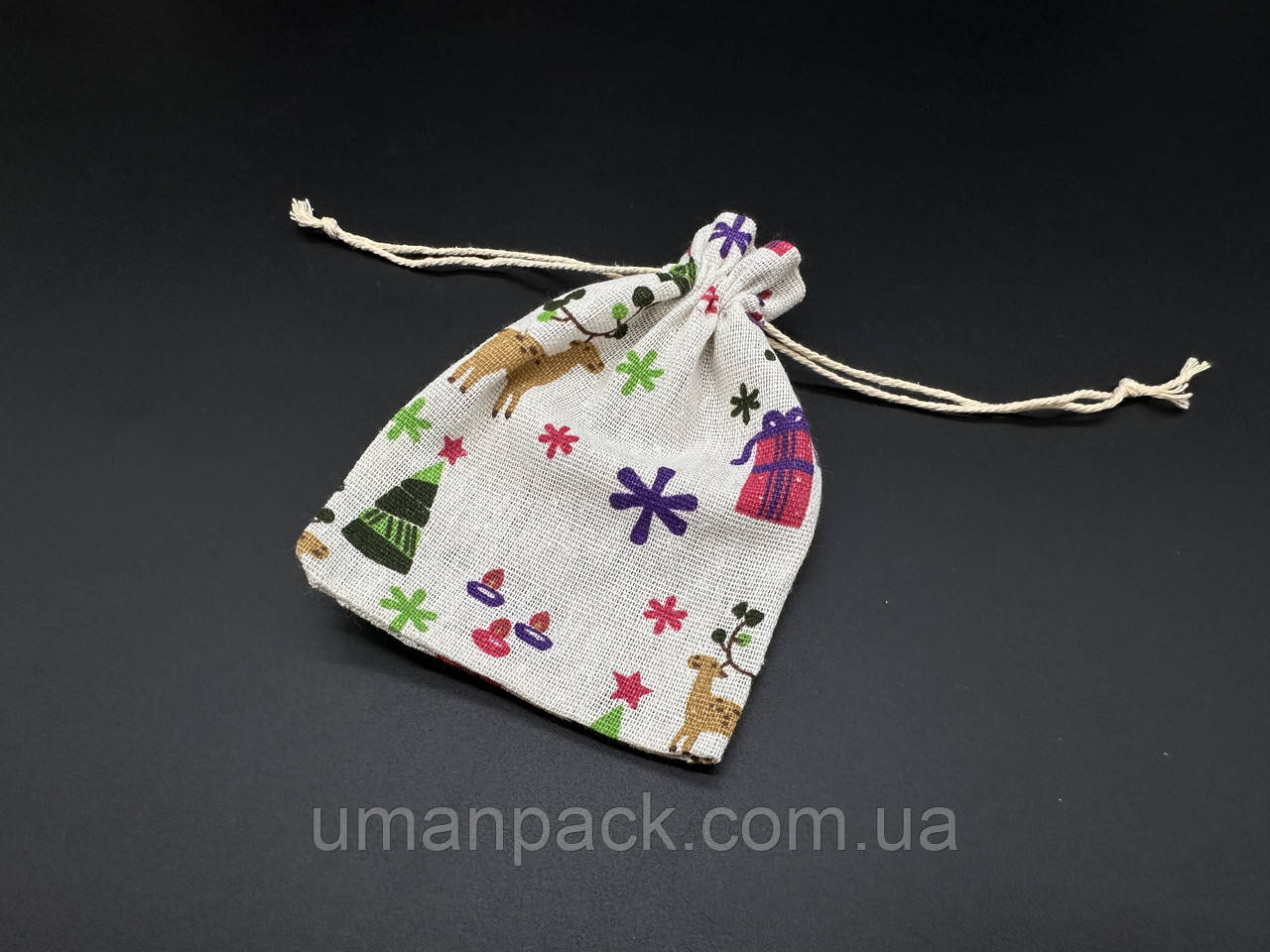 Подарунковий мішечок  на затяжках.Новорічний. 10х14см