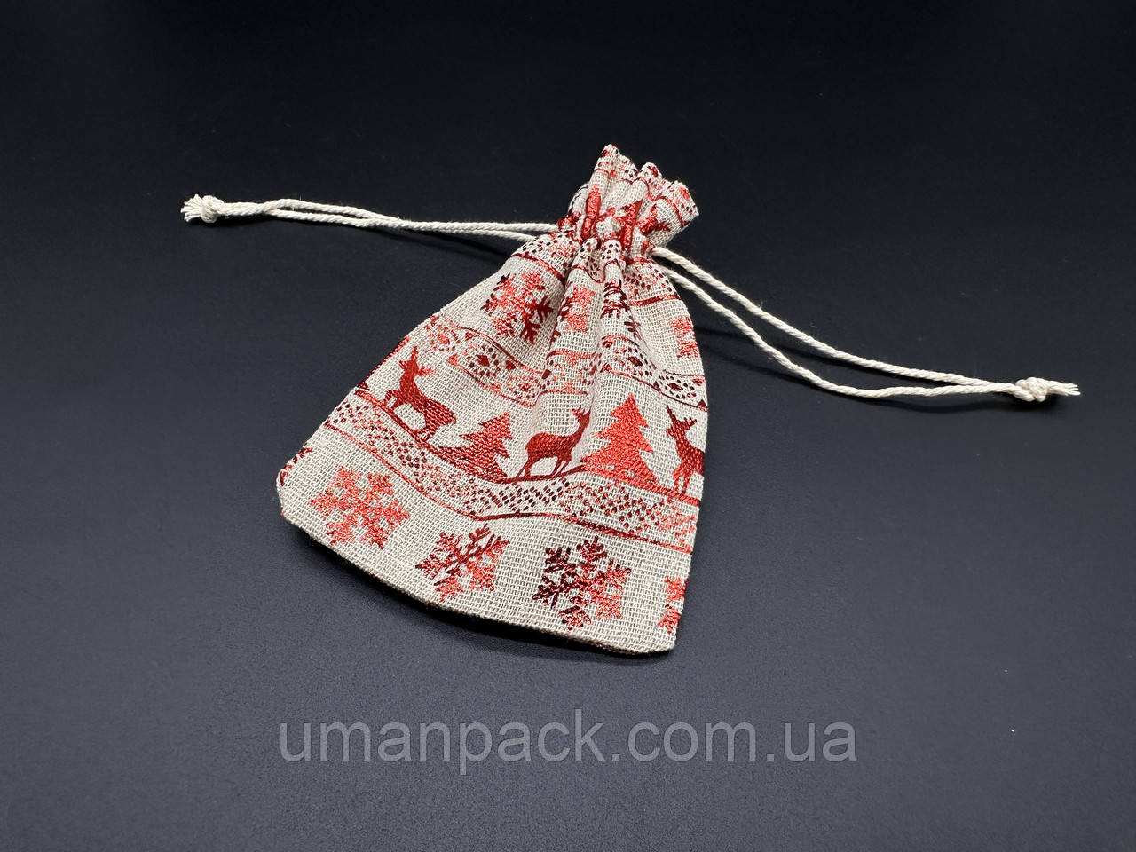 Подарунковий мішечок  на затяжках. (з прінтом). 10х14см