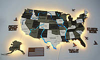 Карта США настенная с дорогами и подсветкой рек и по контуру цвет Black&White XS - 100х66см