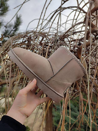 Угги UGG бежевые экозамшевые светлые короткие теплые зимние полусапожки ботиночки унисекс, фото 4
