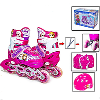 Детский комплект Роликов с защитой и шлемом Disney Combo Frozen 35-38 с светящимися колёсами (Розовый)