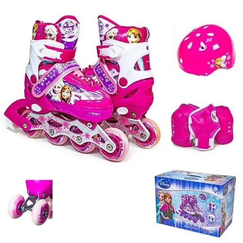 Дитячий набір Роликів із захистом і шоломом Disney Combo Frozen 35-38 з колесами, що світяться (Рожевий)