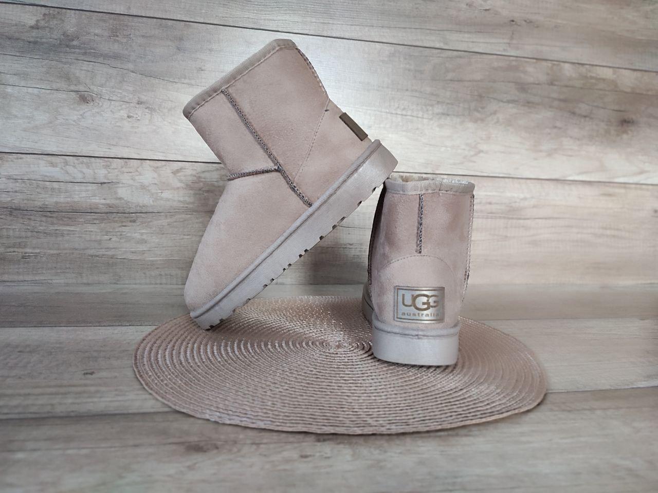 UGG Уги бежеві екозамшеві світлі короткі низькі теплі зимові напівчоботи черевики унісекс