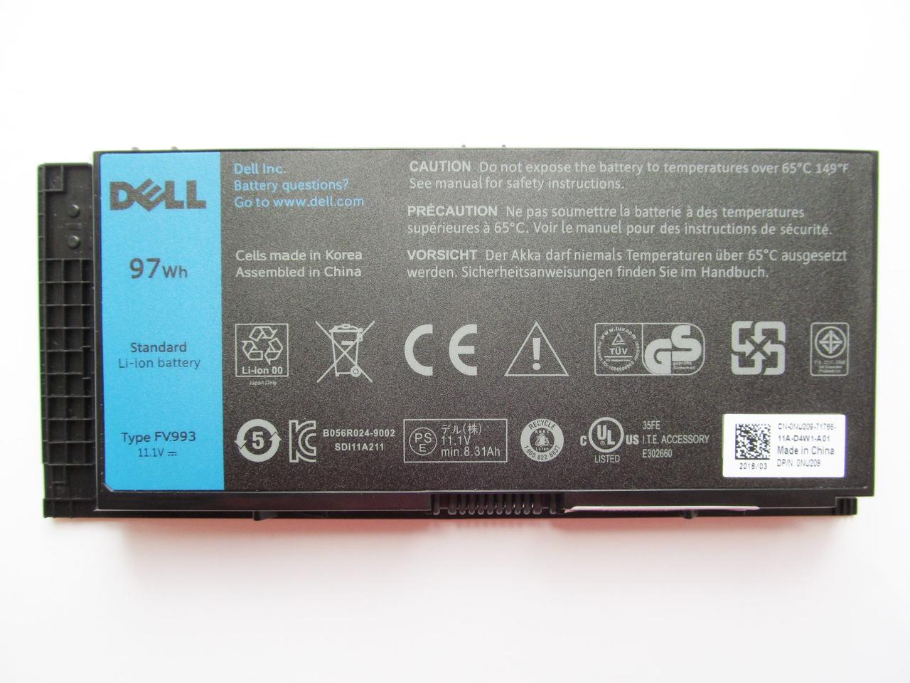 Батарея для ноутбука Dell Precision M4800 FV993, 8310 mAh (97Wh), 9cell, 11.1V, Li-ion, чорна,