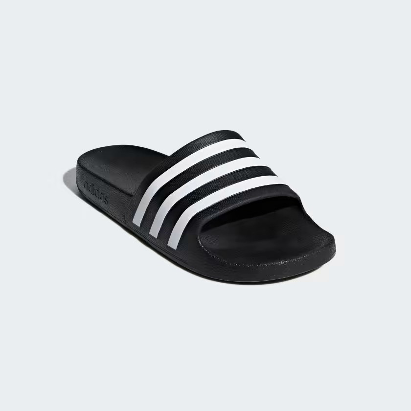 Легкі шльопанці Adilette Aqua від Adidas з фірмовими смужками оригінал 12, 29,5 см, 46,5, 100% піна EVA, Чорний 46