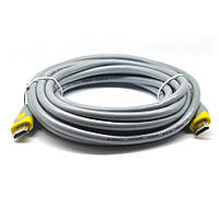 Кабель Merlion HDMI-HDMI V-Link High Speed 3.0m, v2,0, OD-8.2mm, круглый Grey, коннектор Grey/Yellow, (Пакет),