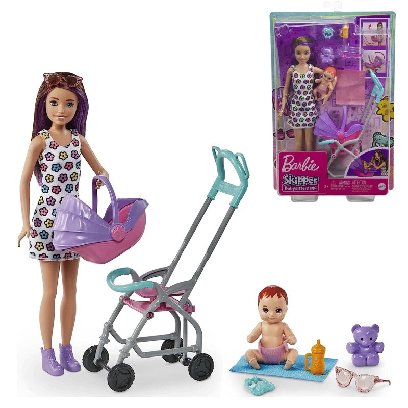 Лялька Барбі "Няня з коляскою та пупсом" Barbie Skipper Babysitters арт. GXT34
