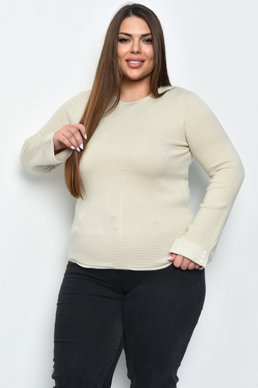 Светр жіночий бежевого кольору р.3XL/4XL 170580M, фото 1