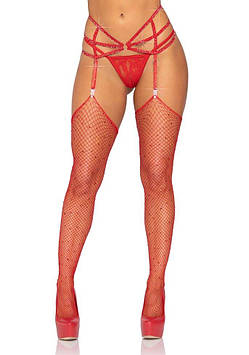 Пояс для панчох зі стрепів Leg Avenue Strappy Rhinestone Garterbelt Red One Size, стрази, фото 1