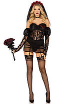 Еротичний костюм чорної нареченої Leg Avenue Heartbreak Bride L, боді, рукави, вуаль, чокер, фото 4