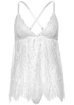 Сорочка беби-долл Leg Avenue Floral lace babydoll & string White M, стринги, фото 6
