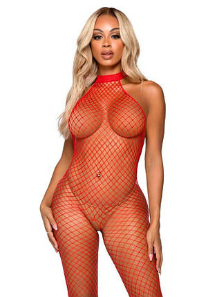 Еротичний сітчастий бодістокінг Leg Avenue Racer neck bodystocking Red, фото 1