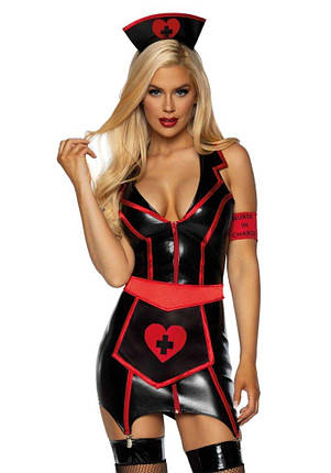 Вініловий костюм медсестри Leg Avenue Vinyl Naughty Nurse L, сукня, фартух, пов'язки, фото 1