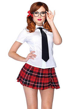 Еротичний костюм школярки Leg Avenue Private School Sweetie L, сорочка, спідниця, краватка, оправа, фото 1