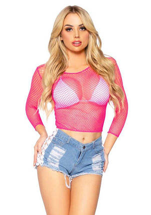 Сітчастий топ Leg Avenue Long Sleeves T-Shirts Neon Pink, One Size, фото 1