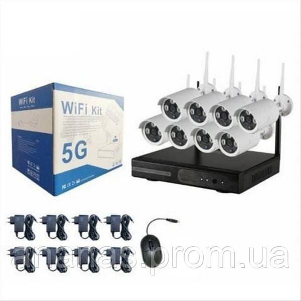 Набір відеоспостереження KIT 5G WiFi 8 камер без монітора Комплект для безпеки будинку Аналогові вуличні g - фото 1 - id-p2060837103