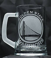 Пивная подарочная кружка 670 мл с гравировкой лого баскетбольного клуба НБА Голден Стейт Ворриорз