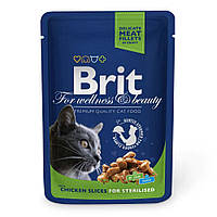 Вологий корм для стерилізованих котів Brit Premium Cat Chicken Slices for Sterilised pouch 100 г (шматочки курки) i