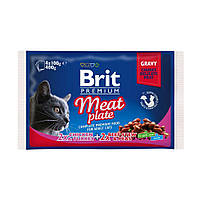 Вологий корм для котів Brit Premium Cat Meat Plate pouches 400 г (асорті з 2 смаків М'ясна тарілка) i