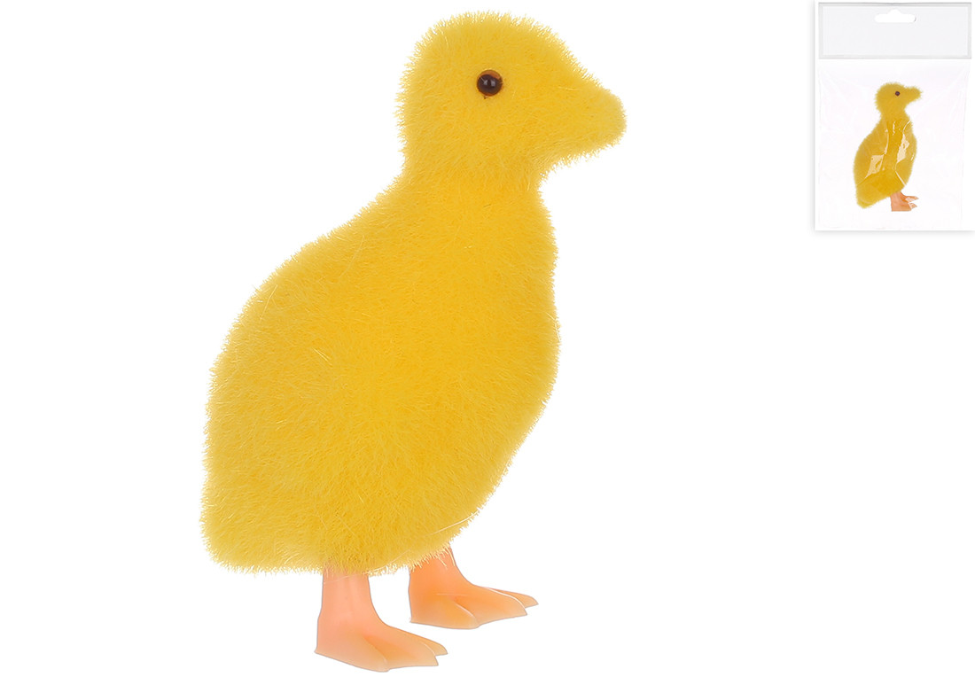 Фігурка декоративна каченя з флоковим напиленням, 4*8.5см, колір - жовтий ТОВАР ВІД ВИРОБНИКА