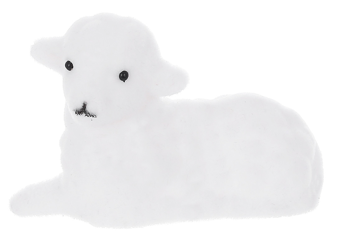 Фігурка декоративна баранчик з флоковим напиленням 10.5*6.5см, колір - білий ТОВАР ВІД ВИРОБНИКА
