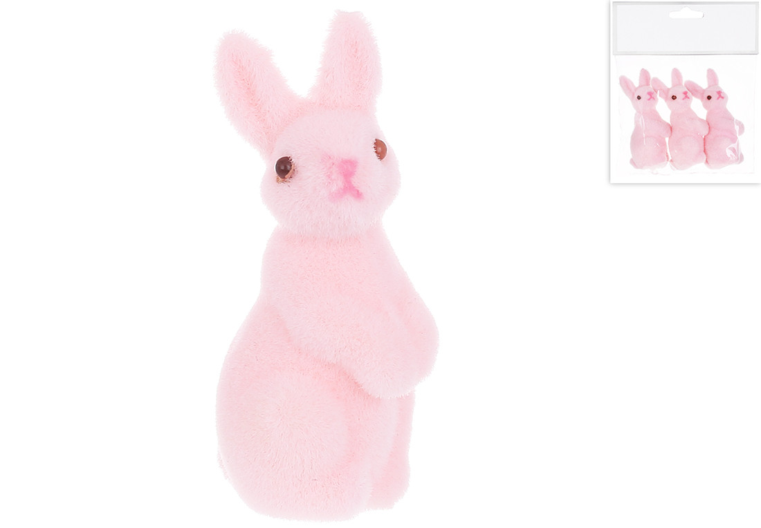 Набір (3шт) декоративних кроликів з флоковим напиленням 2.5*7см, колір - рожевий ТОВАР ВІД ВИРОБНИКА