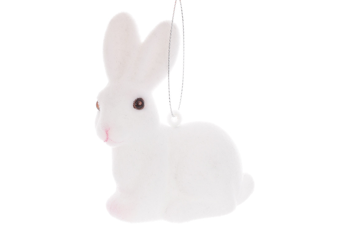 Фігурка декоративна Кролик з флоковим напиленням 7*9.5см, колір - білий ТОВАР ВІД ВИРОБНИКА