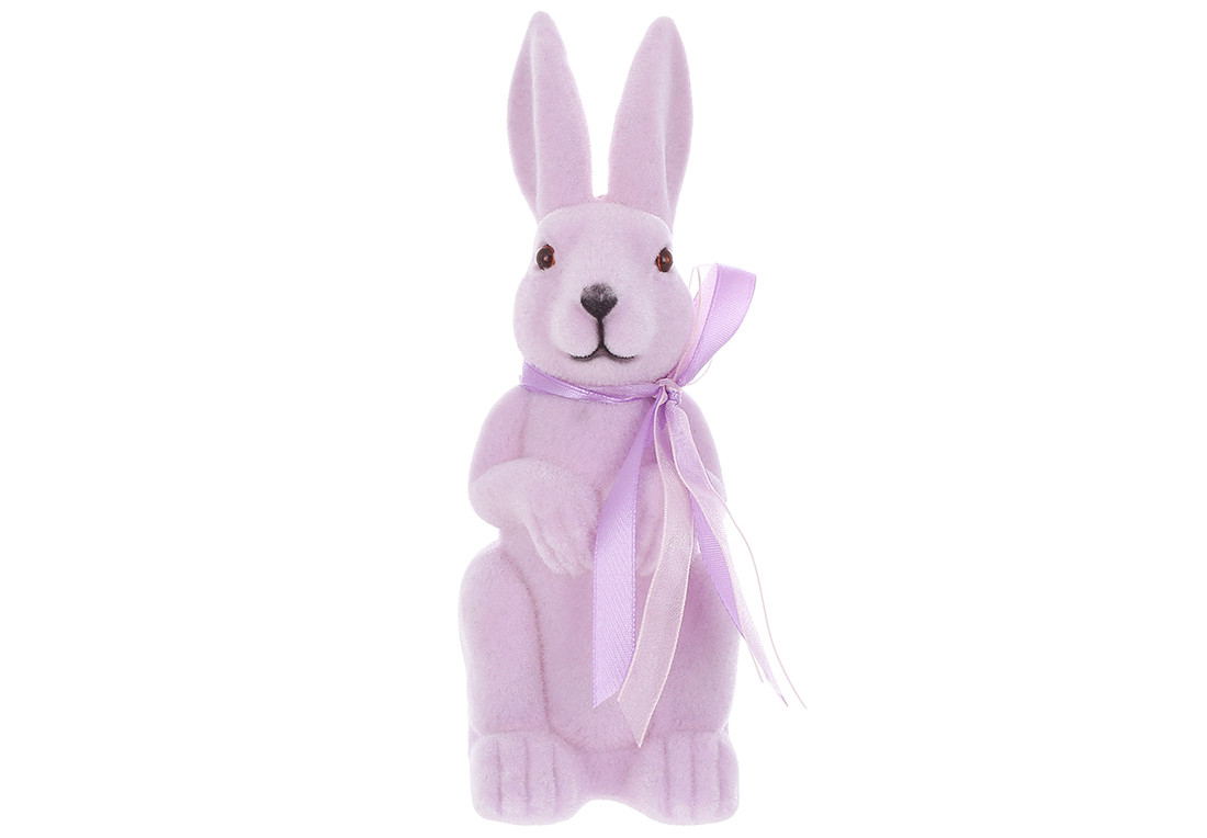 Фігурка декоративна Кролик з бантом, з флоковим напиленням 6*18см, колір - лавандовий ТОВАР ВІД ВИРОБНИКА
