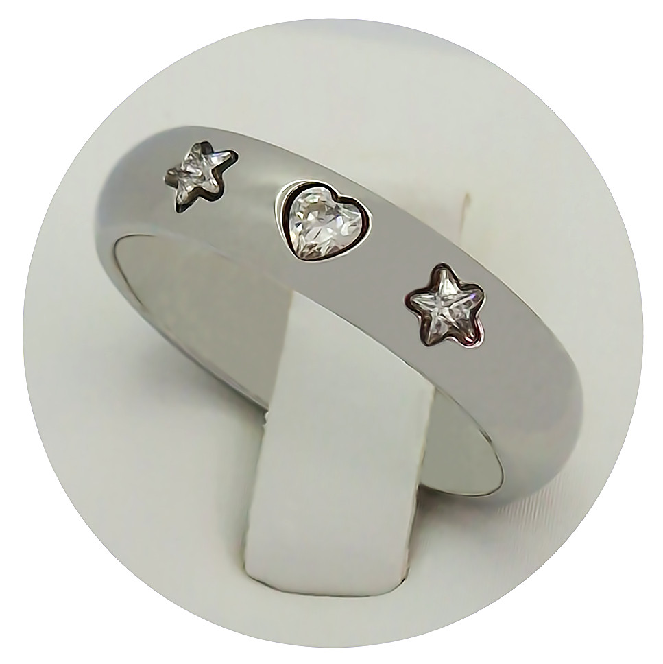 Каблучка Stainless Steel. Сталь. Родій. Камені: білий циркон. Є: 18р 19р 20р