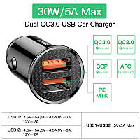 Автомобильное зарядное устройство Baseus Circular Plastic QC 4.0+PD3.0 30W USB + Type-C 5A быстрая зарядка