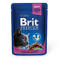 Влажный корм для кошек Brit Premium Cat Chicken & Turkey pouch 100 г (курица и индейка) i