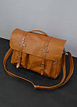 Ділова чоловіча (жіноча) шкіряна сумка (портфель) ручної роботи (натуральна шкіра) коричнева, фото 8
