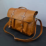 Ділова чоловіча (жіноча) шкіряна сумка (портфель) ручної роботи (натуральна шкіра) коричнева, фото 2