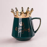 Чашка керамическая 400 мл Queen of Everything с крышкой Зеленый
