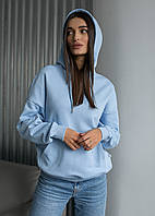 Женские голубое худи для женщин Staff light blue basic oversize Sensey Жіноче голубе худі для жінок Staff