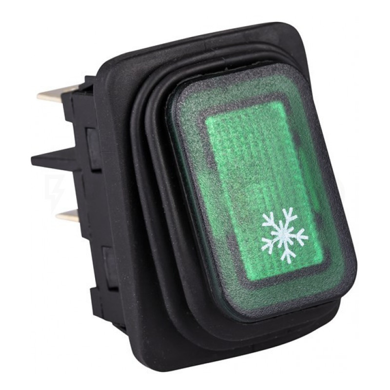 Вимикач клавішний з підсвічуванням прямокутний зелений IP65, фото 1