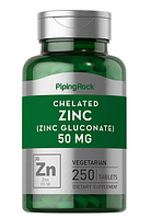 Цинк глюконат в хелатной форме, Chelated Zinc (Gluconate) от Piping Rock, 50 мг, 250 капсул