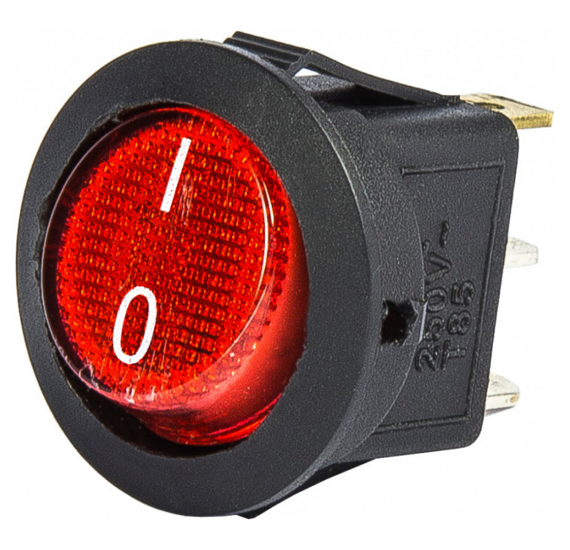 Вимикач одноклавішний (0-I) з підсвічуванням круглий червоний, фото 1